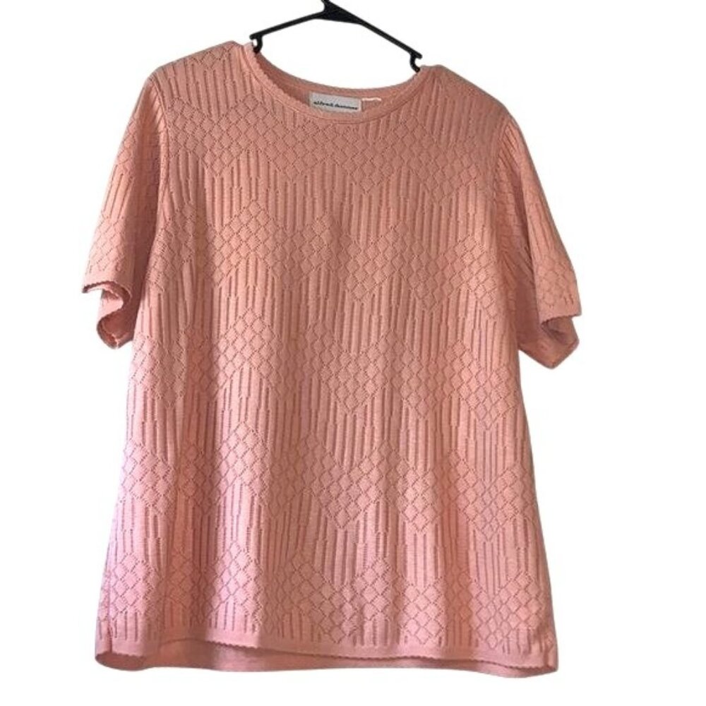Alfred Dunner Womens Pink Textured Short-Sleeve Knit Top Size XL
